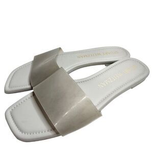 Stuart Weitzman Sandals Womens Size 11B Gray Summer Flats Clear Strap